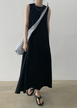 Load image into Gallery viewer, Black O-Neck Cotton Robe Dresses Sleeveless