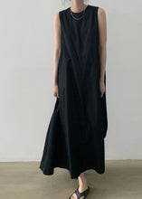 Load image into Gallery viewer, Black O-Neck Cotton Robe Dresses Sleeveless