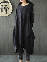 Load image into Gallery viewer, Bohemian o neck asymmetric linen cotton springLong Shirts Catwalk black Dresses