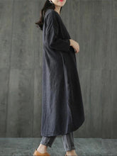 Load image into Gallery viewer, Bohemian o neck asymmetric linen cotton springLong Shirts Catwalk black Dresses