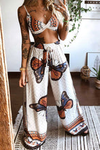 Load image into Gallery viewer, Butterfly Print Twisted Crop Top &amp; Wide Leg Pants Set