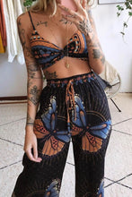 Load image into Gallery viewer, Butterfly Print Twisted Crop Top &amp; Wide Leg Pants Set