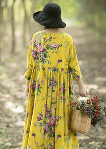 Classy O Neck Cinched Dresses Work Outfits Yellow Long Dress