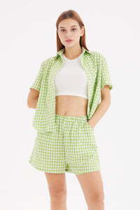 Contrast Plaid Shirt Two Piece Shorts Suits