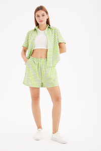 Contrast Plaid Shirt Two Piece Shorts Suits