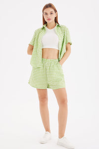 Contrast Plaid Shirt Two Piece Shorts Suits