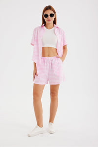 Contrast Plaid Shirt Two Piece Shorts Suits