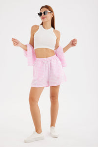 Contrast Plaid Shirt Two Piece Shorts Suits