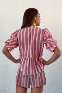 Contrast Striped Tie-up Blouse Suits