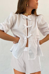 Contrast Striped Tie-up Blouse Suits