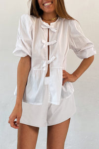 Contrast Striped Tie-up Blouse Suits