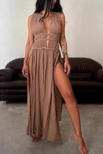 Load image into Gallery viewer, Cotton Linen Braided Belt Cutout Slit Maxi Dress