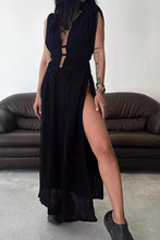 Load image into Gallery viewer, Cotton Linen Braided Belt Cutout Slit Maxi Dress