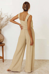 Cotton Waist-Tie Square Neck Pants Set