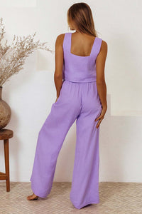 Cotton Waist-Tie Square Neck Pants Set