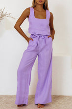 Load image into Gallery viewer, Cotton Waist-Tie Square Neck Pants Set