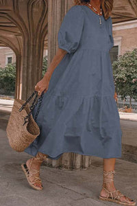 Crew Neck Cotton Tiered Dress