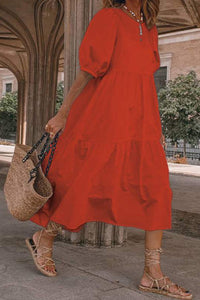 Crew Neck Cotton Tiered Dress