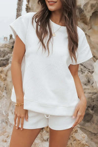 Crew Neck Textured Shorts Two-Piece Set