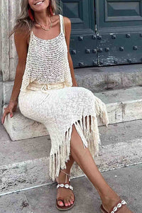 Cutout Cami Tassel Midi Skirt Set