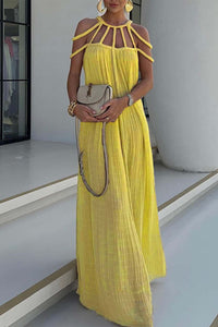 Draped Woven Halterneck Backless Maxi Dress