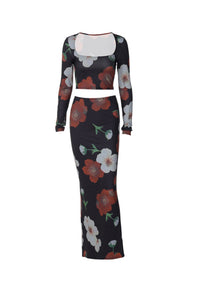 Floral Print Crop Top Midi Skirt Suits