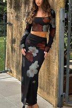 Load image into Gallery viewer, Floral Print Crop Top Midi Skirt Suits