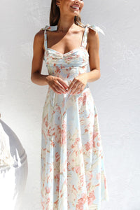 Floral Print Tie-straps Waisted Midi Dress