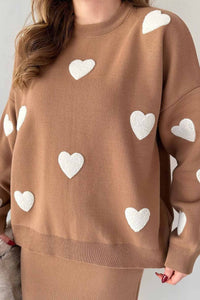 Heart Graphic Sweater Midi Skirt Knit Suits