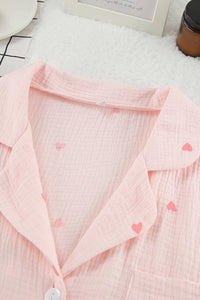 Heart Print Blouse Shorts Cotton Loungewear