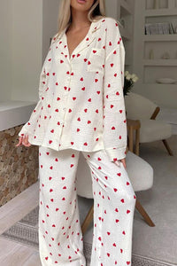 Heart Print Cotton Two-piece Loungewear