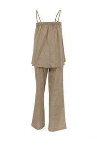 Khaki Cotton Cami Top Long Pants Suits