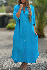 Long Sleeve Cardigan Cotton Linen Shirt Dress