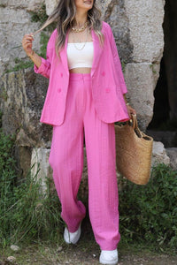 Lapel Double-breasted Blazer Long Pants Suits