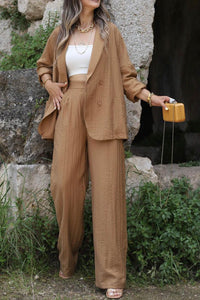 Lapel Double-breasted Blazer Long Pants Suits