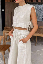 Load image into Gallery viewer, Linen Crop Tops Sleeveless Lace Up Pant Set