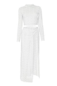 Mesh Crop Top Slit Skirt Two-Piece Set