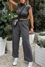Load image into Gallery viewer, Mock Neck Short Sleeve Ruched Long Pant Set
