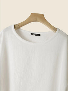 Women's Solid Color Shirt Comfortable Casual Round Neck Cotton Linen Loose Blouse