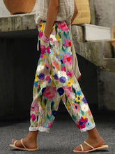 Load image into Gallery viewer, Women&#39;s Floral Painting Design Loose Pocket Splicing Casual Pants