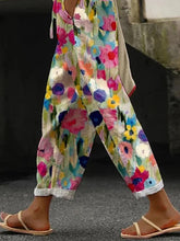 Load image into Gallery viewer, Women&#39;s Floral Painting Design Loose Pocket Splicing Casual Pants