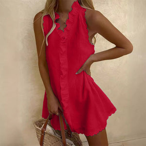 Casual Cotton Linen Lace Dress