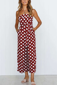 Polka Dots Tie-waist Cami Jumpsuits