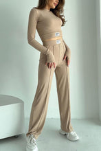Load image into Gallery viewer, Ribbed Knit Crop Top Long Pants Suits