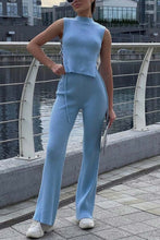 Load image into Gallery viewer, Ribbed Knit Lace-up Tank Top Pants Suits