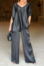 Load image into Gallery viewer, Satin V Neck Half Sleeve Long Pant Set