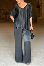 Load image into Gallery viewer, Satin V Neck Half Sleeve Long Pant Set