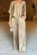 Load image into Gallery viewer, Satin V Neck Half Sleeve Long Pant Set