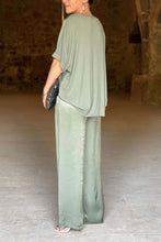 Load image into Gallery viewer, Satin V Neck Half Sleeve Long Pant Set