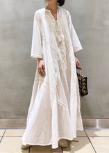 Load image into Gallery viewer, Simple White Embroidered Hollow Out Cotton Long Dresses Spring